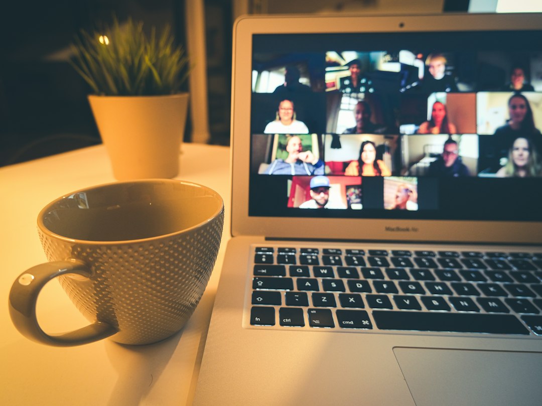 Laptop on a desk during an evening video call