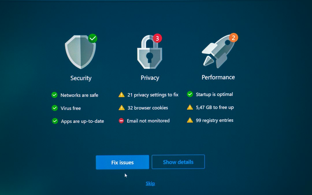 Security status dashboard showing protection checks and fix options