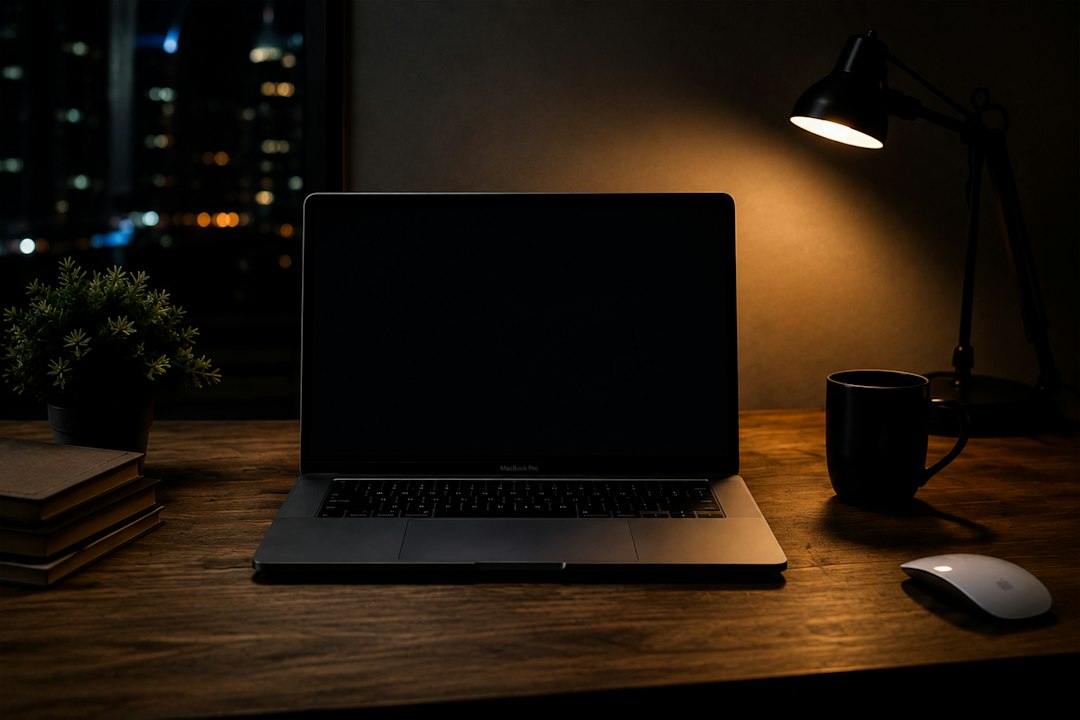 Open laptop ready for a one-click shutdown timer shortcut on the desktop